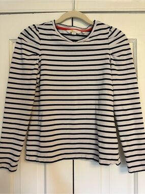 Boden Black and White Striped Long-Sleeve Crewneck Top
